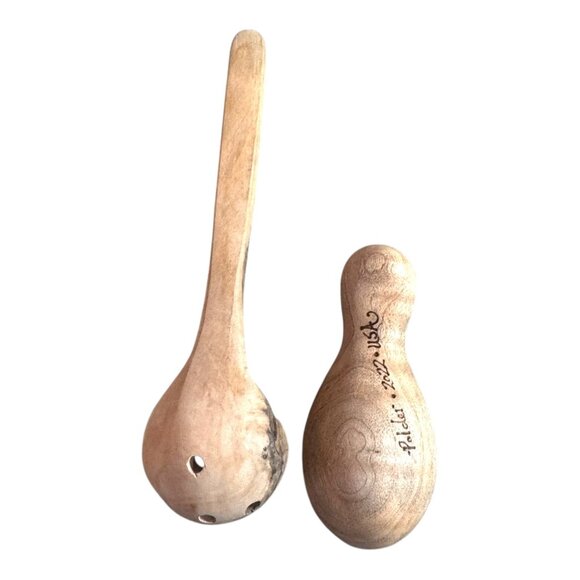 Handcrafted Polder Wooden Ladle & Scoop Set Slotted Hand Carved Kitchen Utensils - Picture 2 of 10